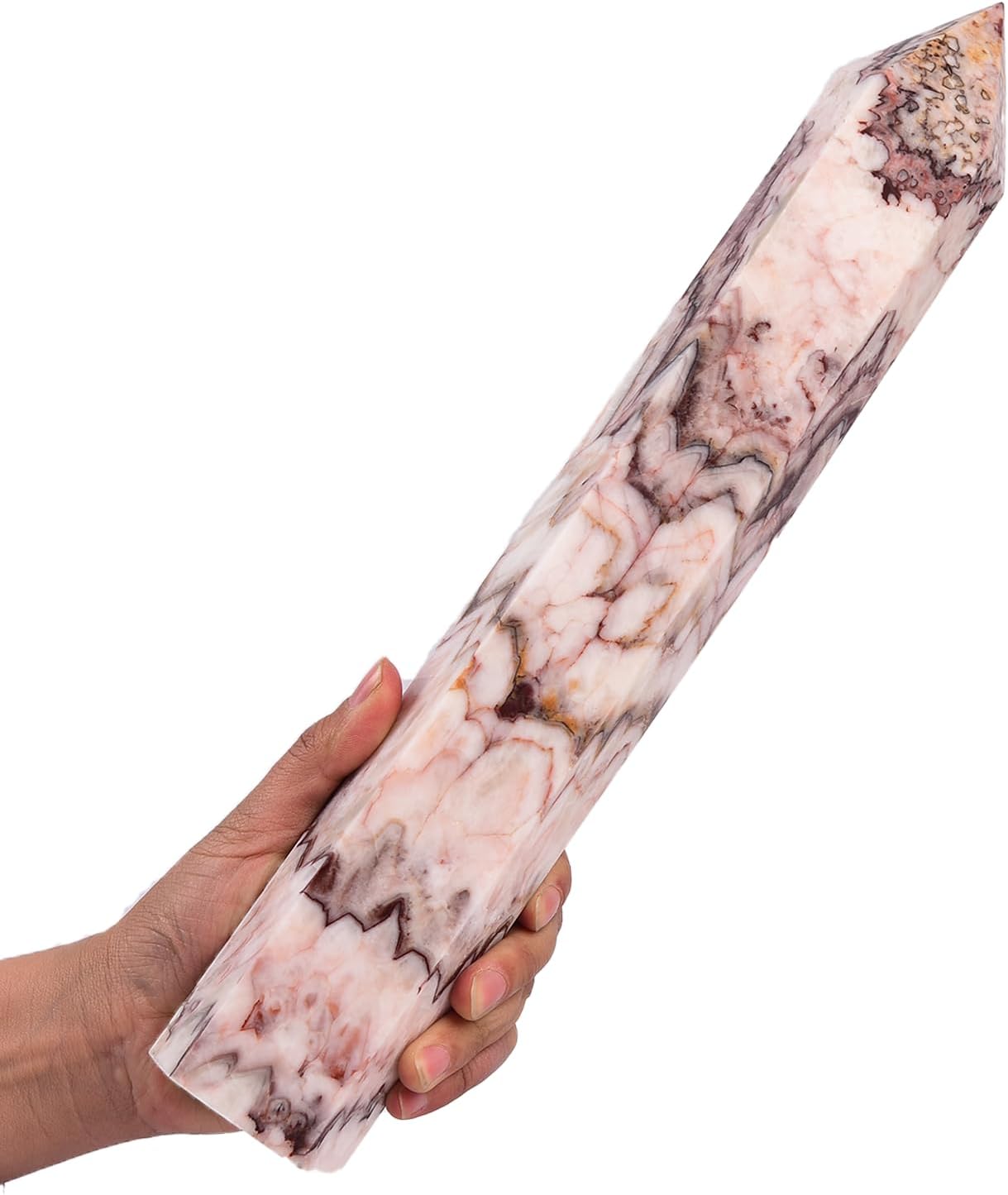 JIC Gem Extra Large Quartz Crystal Obelisk Tower Natural Gemstone Point 6 Faceted Colorful Jade Healing Crystal Wand Reiki Chakra Decor 4.4-4.8 Lbs