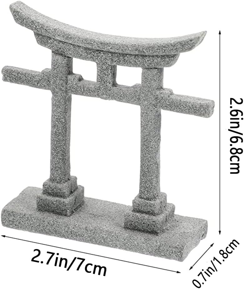 livelyfish Japanese Shinto Torii Gate Fish Tank Decorations Asian Aquarium Statue Decor Japan Shrine Oriental Pagoda Bridge Sandstone Ornament Betta Fish Decorations for Tanks, Grey, S