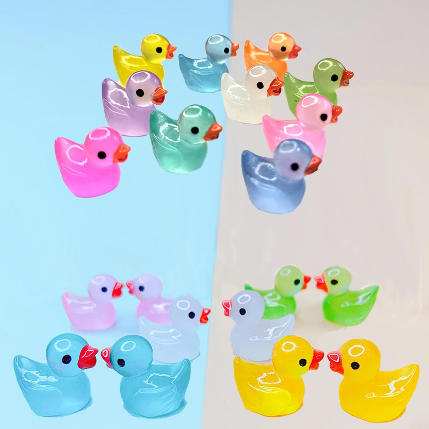 100 Pcs Luminous Mini Resin Ducks Tiny Glow in The Dark Duck Micro Garden Landscape Potted Plants Decoration Aquarium Dollhouse Ornament for Family Crafts Decor