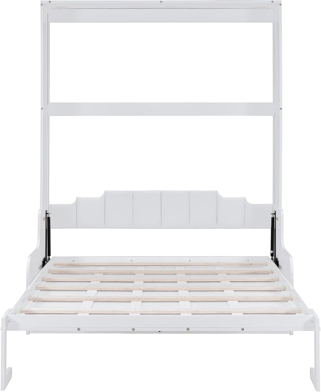 Merax Queen Size Murphy Bed Frame, Modern Wall Bed Can Be Folded into Cabinet, Chair with Cushion, White