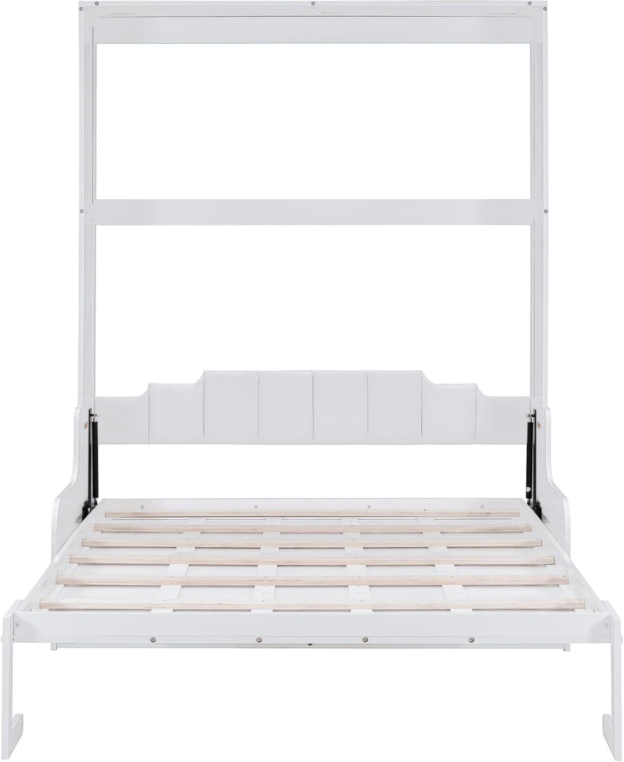 Merax Queen Size Murphy Bed Frame, Modern Wall Bed Can Be Folded into Cabinet, Chair with Cushion, White