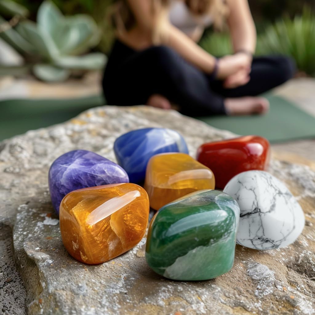 7 Chakra Stone Set, 0.8 Inches 7 PCS Large Polished Crystals - Natural Tumbled Gemstones Decorative Rocks for Vase Filler, Aquarium, Fish Tank, Indoor Plants, Indoor Fountain Stones