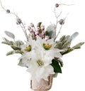 Artificial Poinsettias Christmas Flowers with Red Berry Pine Cone Branches Linen Base,12” Faux Poinsettias Plants for Home Office Table Fireplace Winter Indoor Christmas Decorations White