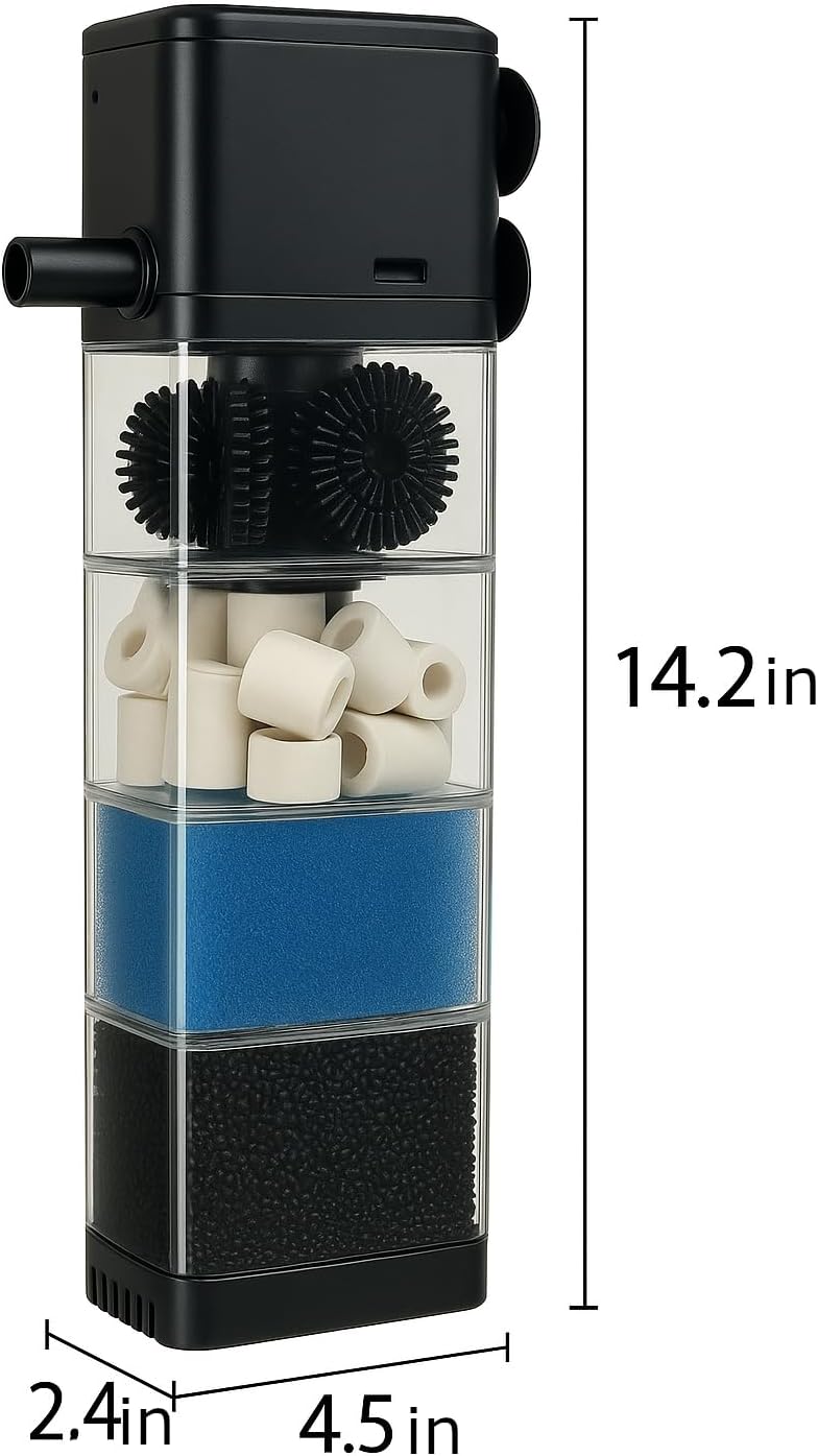 Submersible Aquarium Filter 400GPH for 10–200 Gallon Tanks | 3-Stage Quiet Filtration System with Wave-Maker | Freshwater & Saltwater Fish Tank or Pond Use