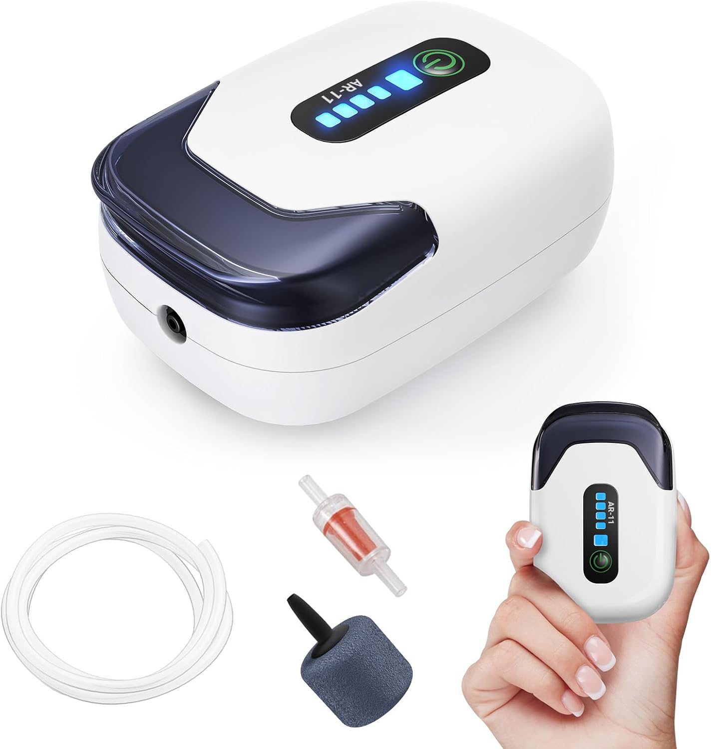 Aquarium Air Pump, Rechargeable Portable Oxygen Pump with Single/Dual Outlets, Quiet Aerator for Fish Tank up to 30/70 Gallon, Outdoor Fishing, Fish Transport and Power Cut.