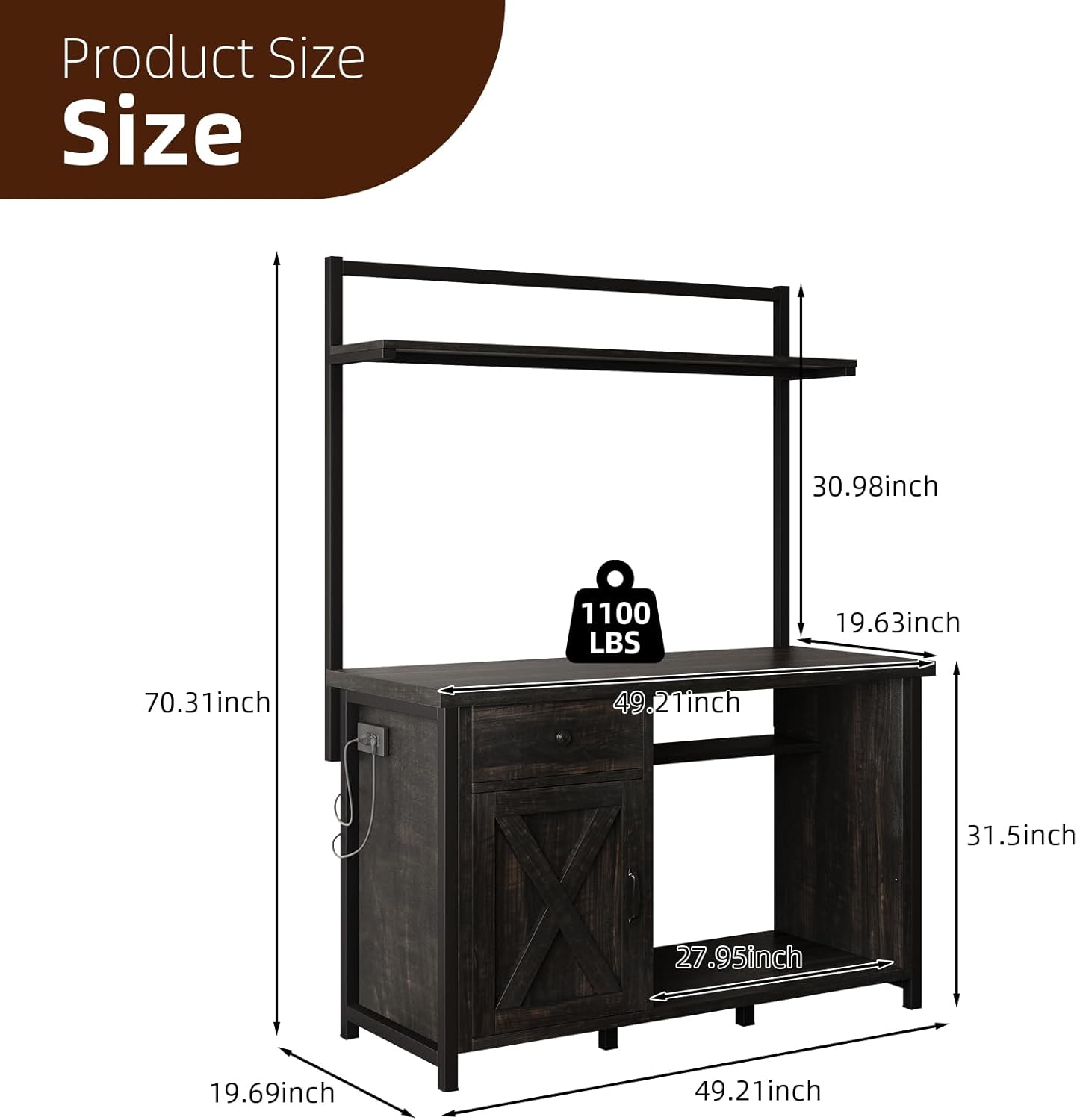 Reptile Tank Stand with Power Outlet, Terrarium Stand with Storage Cabinet, 49" X 20" Tabletop, Aquarium Stand with LED Lights, Reptile Terrarium,Turtle Tank (Oak)