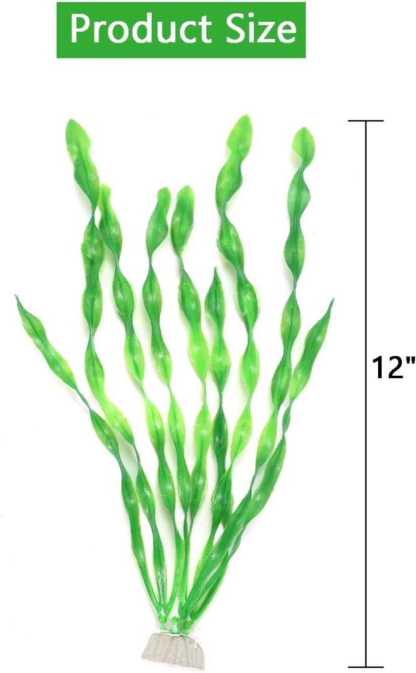 AQUANEAT Fish Tank Artificial Plants, Aquarium Plastic Seaweed Decorations, 11.75Inch Tall Fake Green Accessories, 10 Packs