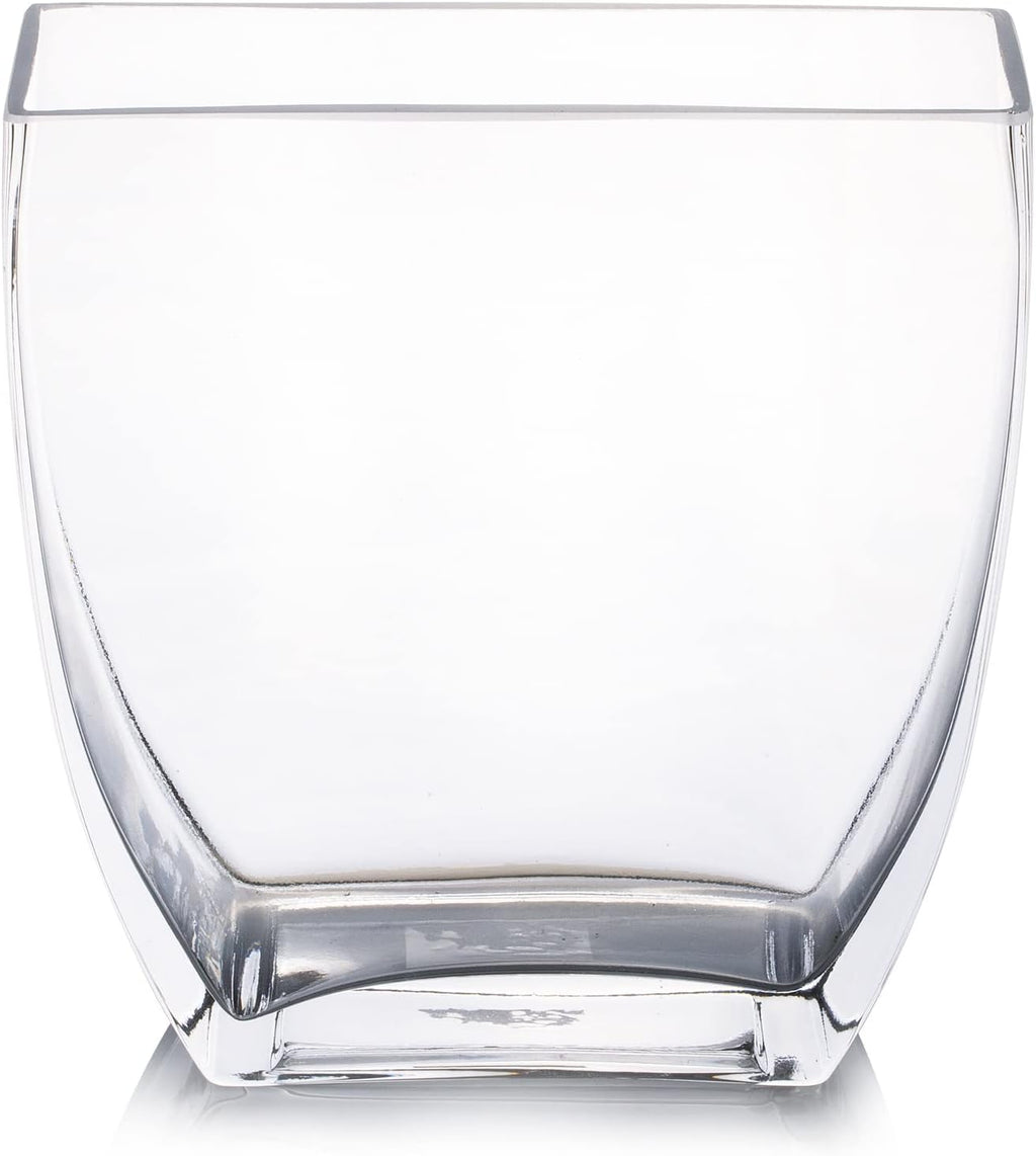 Enova Floral Clear Rectangle Glass Vases, 7x7x2.5 Inch Block Glass Vase for Flowers, Square Glass Vase for Wedding Centerpieces, Home Décor (1 Piece)