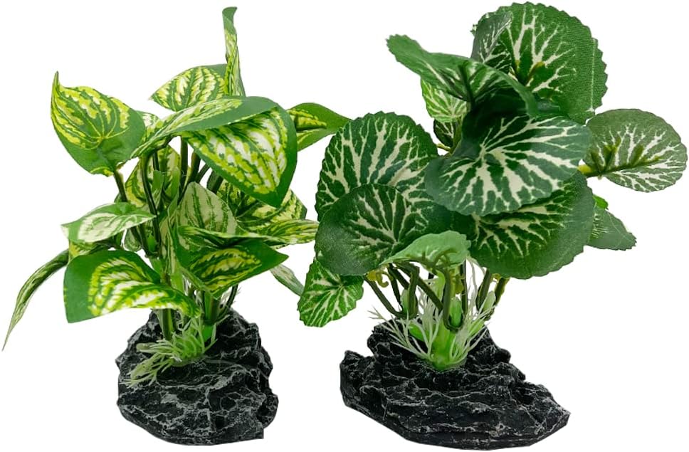 Smoothedo-Pets Aquarium Plants Betta Fish Tank Decorations 4inch/2pcs Soft Silk Artificial Plant Goldfish Waterscape Fish Hides Snake Tank/Reptiles Plants(A-2pcs Set/Green)