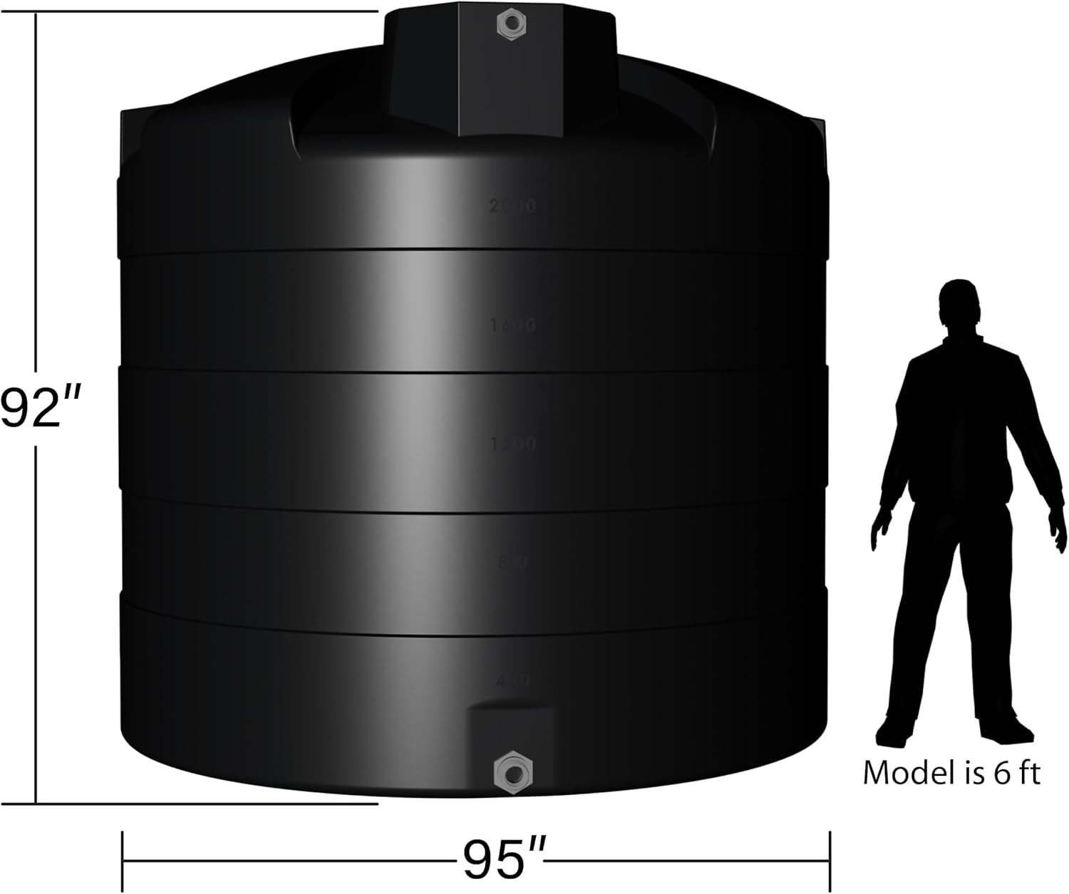 2500 Gallon Vertical Water Storage Tank, Plastic Water Tank for Collection, Holding, and Storage, UV-Resistant, for Rainwater Harvesting, Agricultural, RV, Emergency, and General Use