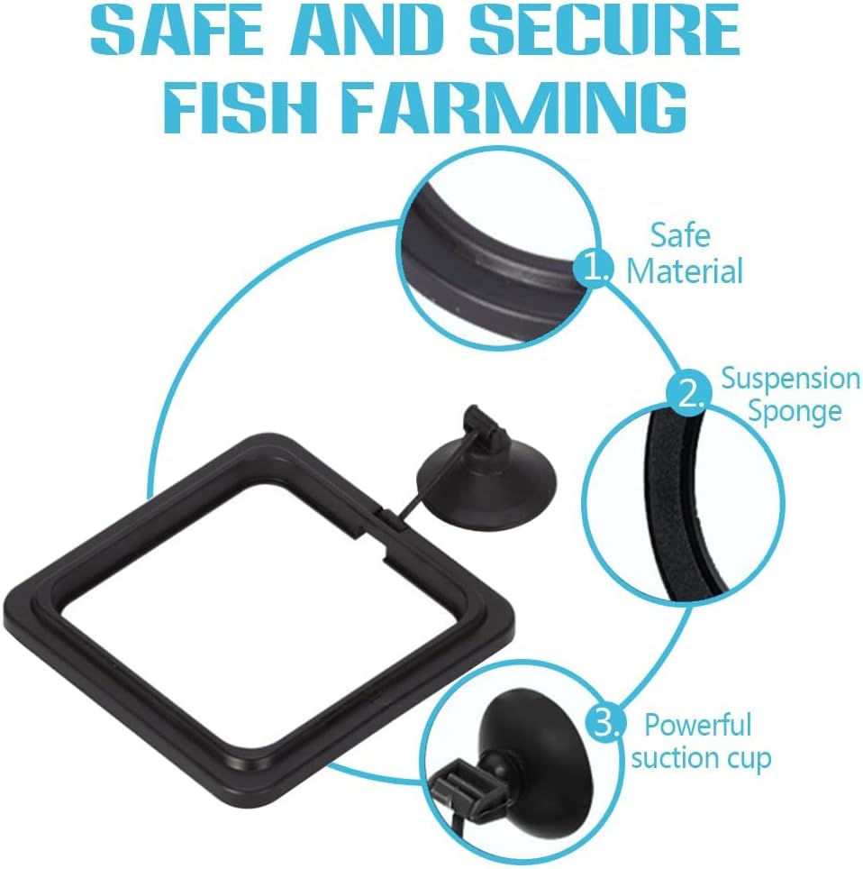Fish Feeding Ring, Fish Safe Floating Food Feeder Circle Blue, with Suction Cup Easy to Install Aquarium, Square and Round Shape Fish Tank Towels - for Guppy, Betta, Goldfish, Etc (1 Square)