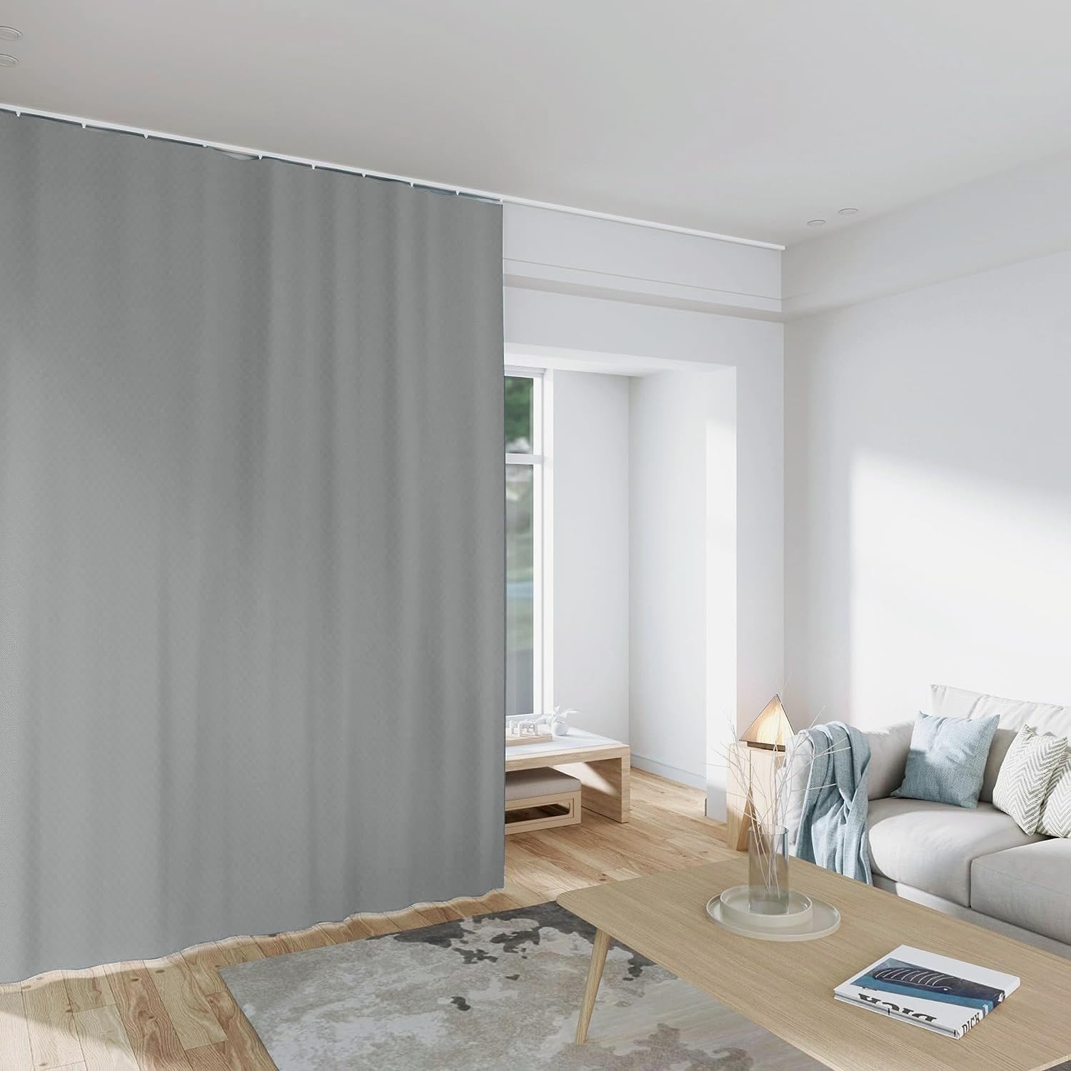 Room Divider Curtains Total Blackout Privacy Curtain Panel Room Thermal Insulated Noise Reduction Curtains for Bedroom Window Living Room Ceiling Track Curtain W 10 ft × H 8 ft Grey