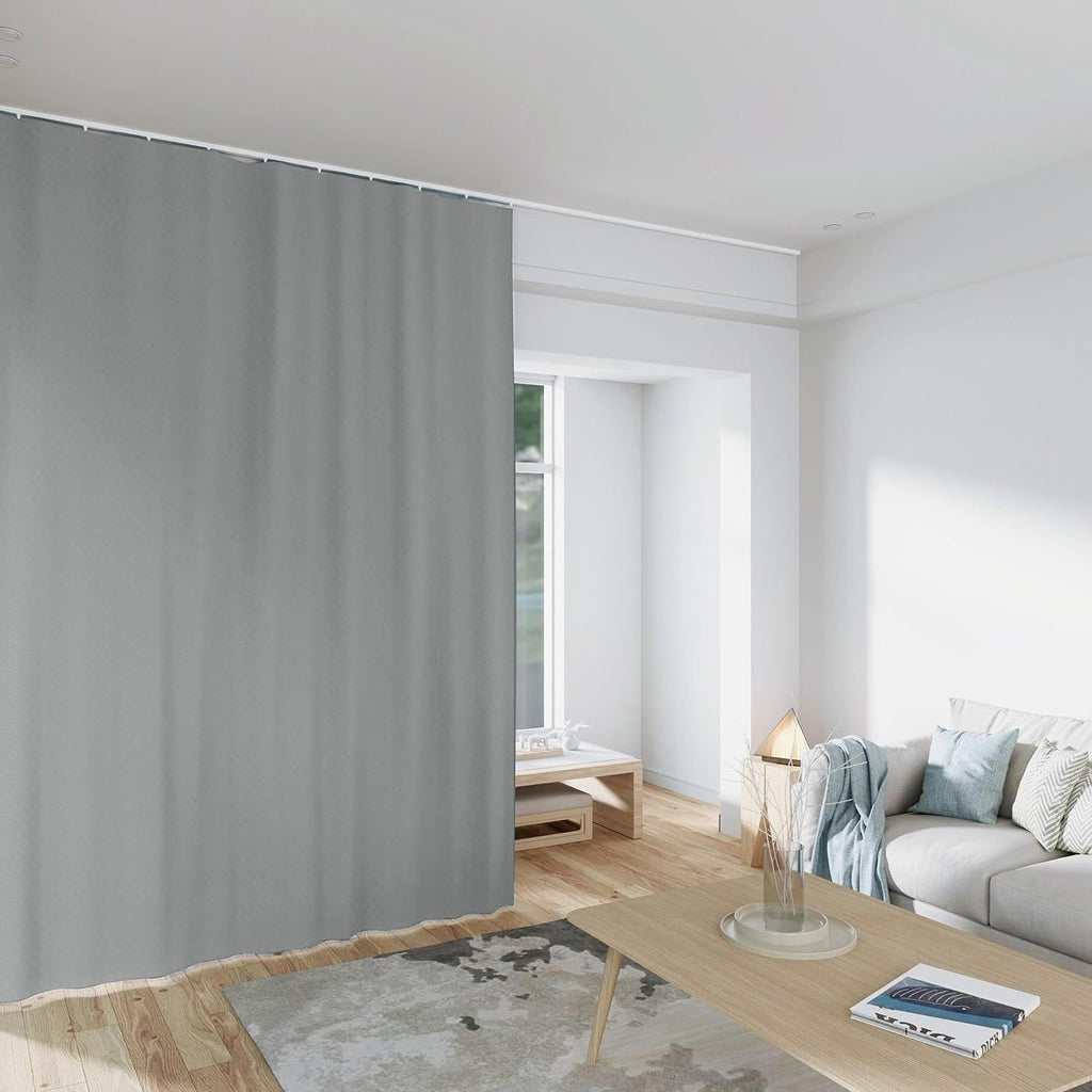 Room Divider Curtains Total Blackout Privacy Curtain Panel Room Thermal Insulated Noise Reduction Curtains for Bedroom Window Living Room Ceiling Track Curtain W 8.3 ft × H 9 ft Grey