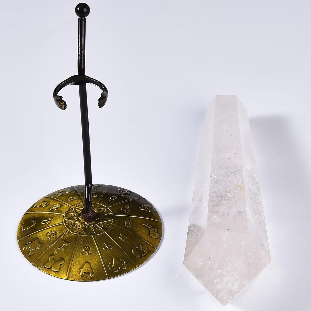 White Crystal Wand Point Long Healing Crystal Scepter Decorative Stone Reiki Meditation with Display Stand Home Office Decor 0.8-1.1LBS