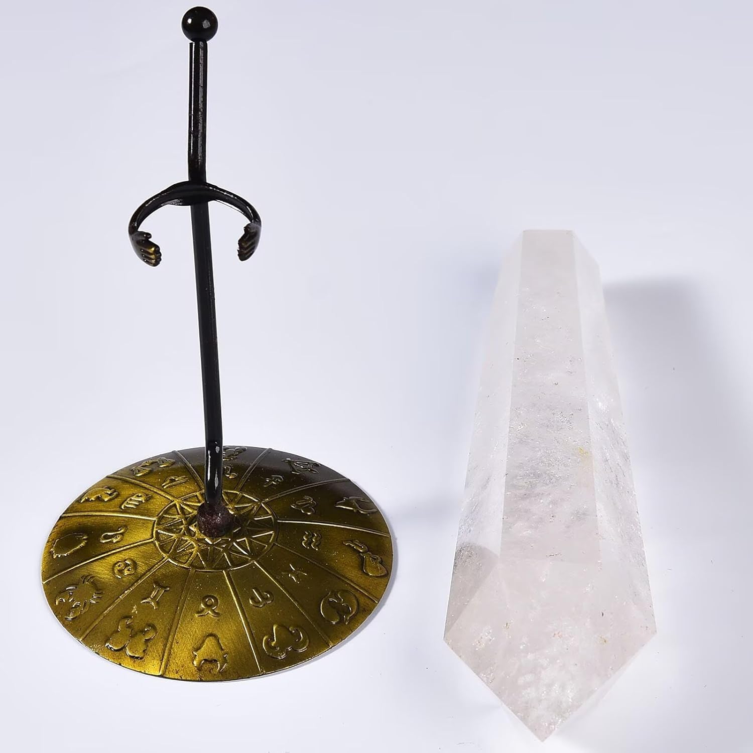 White Crystal Wand Point Long Healing Crystal Scepter Decorative Stone Reiki Meditation with Display Stand Home Office Decor 0.8-1.1LBS