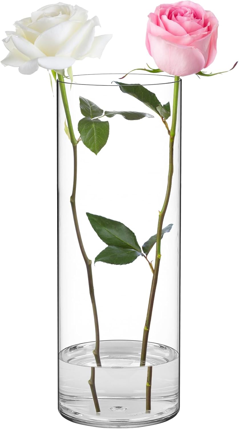 SUREAM 13.7 Inch Tall Acrylic Cylinder Vases(4.7” Wide), Plastic Flower Vases for Table, Clear Plant Containers for Floating Candle, Wedding Centerpieces, Home Party Decoration