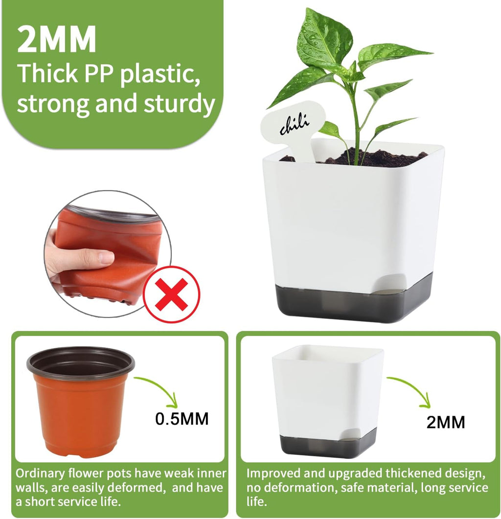 3 inch Small Nursery Pots, Seedling Pots, 20 Pack Plastic Plant Pots for Indoor Outdoor Plants, Decorative White Succulent Flower Pots with Drainage Holes and Saucers