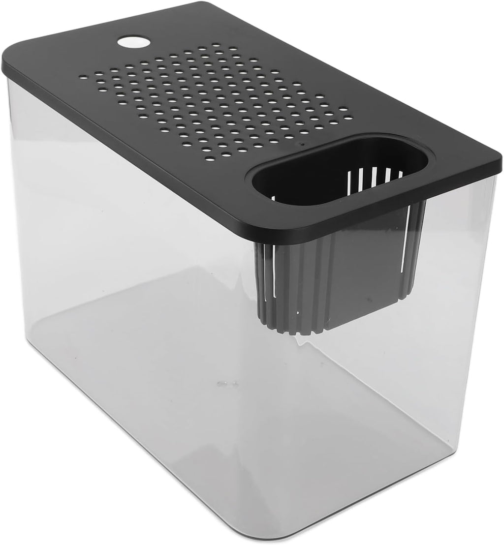 Small Fish Tank Plastic Clear Ecological Desktop Aquarium Miniature Design Space Saving for Goldfish Shrimp Betta Fish Turtle Living Room Desktop 12.4 Inch (Black)