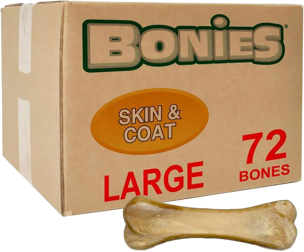 Bonies Natural Skin & Coat Formula Large-Sized Single Bone - Promote Silky Coat & Healthy Skin, Healthy Teeth & Fresh Breath, Low Calories - Chicken Flavor, [Large Dogs], 72 Bones
