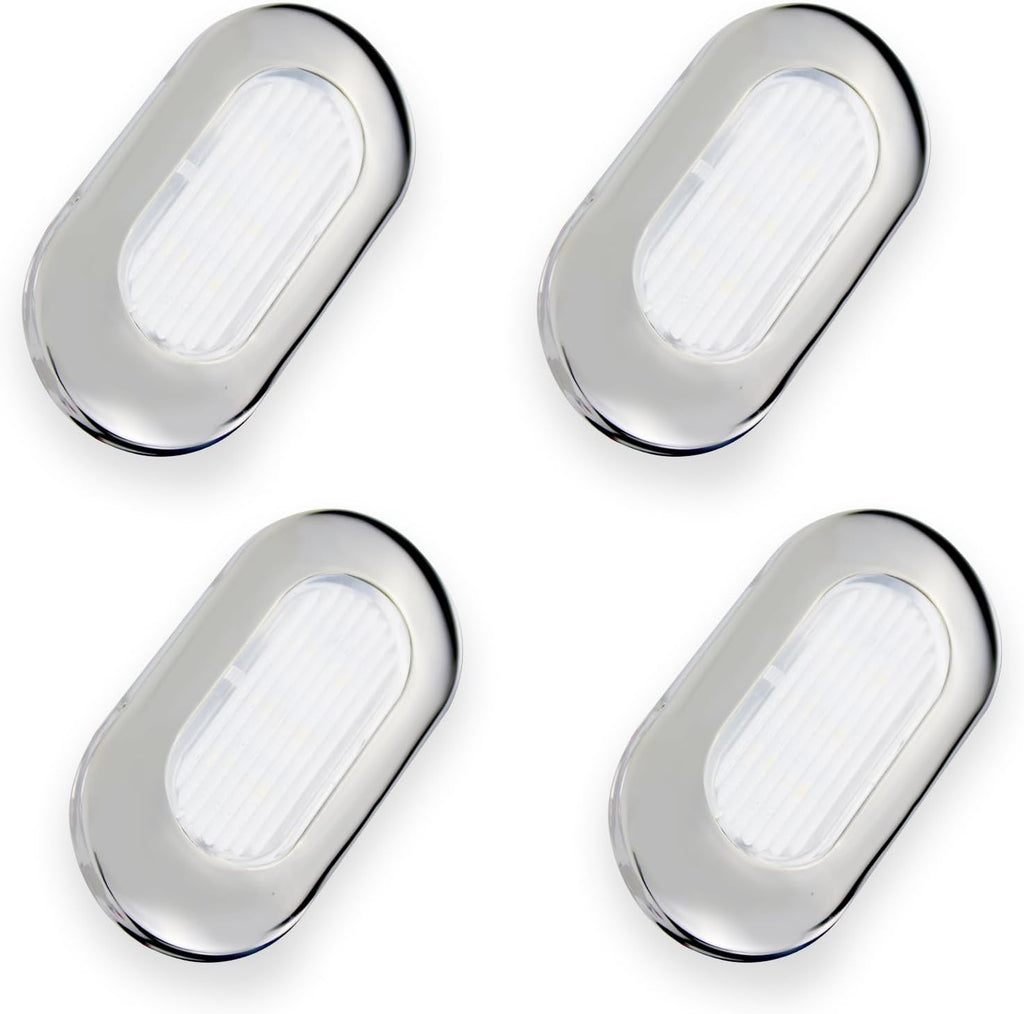 4PCS LED Courtesy Light Step Lights Accent Utility Lighting Surface Mounted for Boat IP67 Waterproof Lamp Yacht RV Caravan Light Stainless Steel Cover 12VDC (White), E012081-EMX