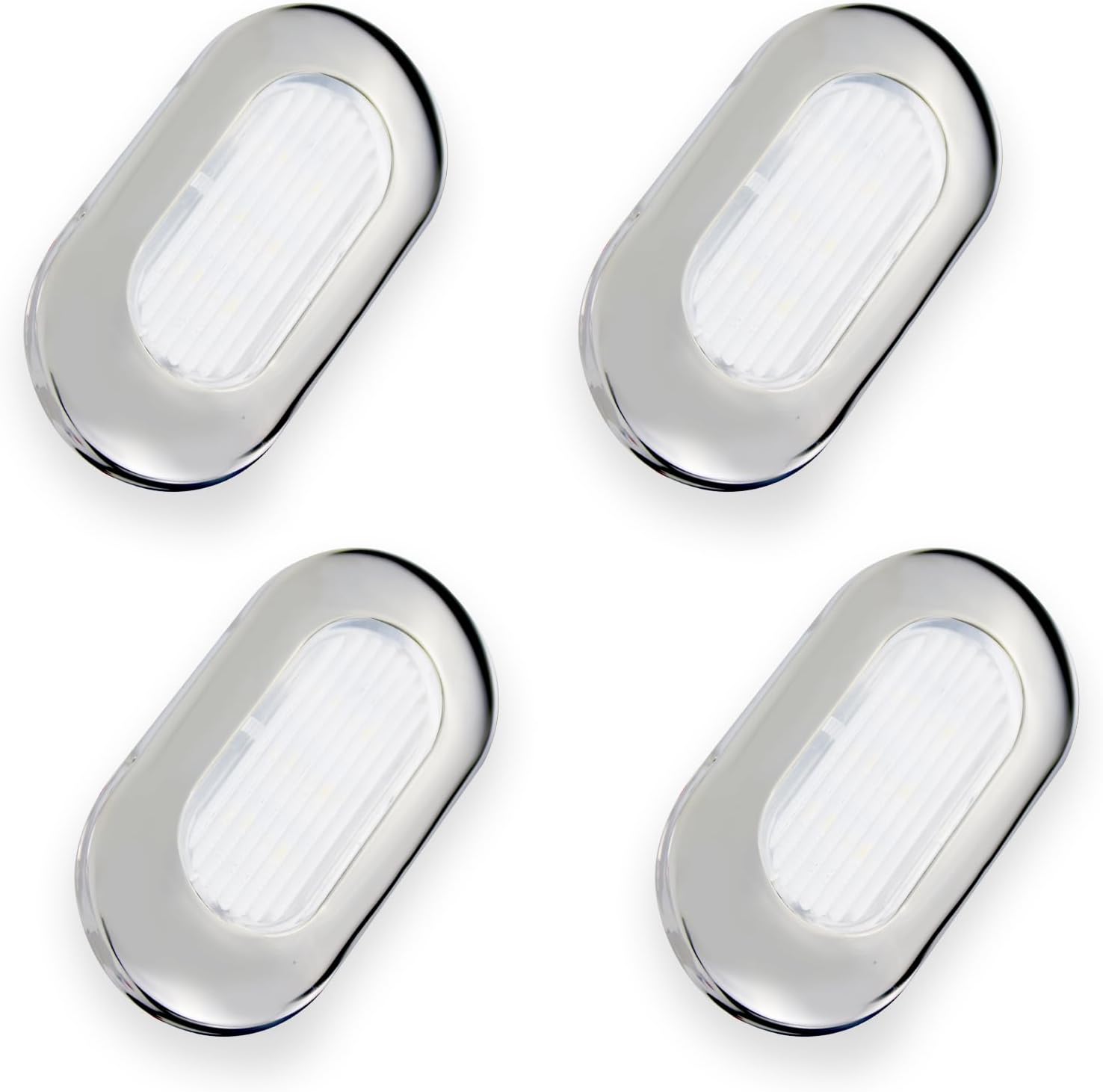 4PCS LED Courtesy Light Step Lights Accent Utility Lighting Surface Mounted for Boat IP67 Waterproof Lamp Yacht RV Caravan Light Stainless Steel Cover 12VDC (White), E012081-EMX