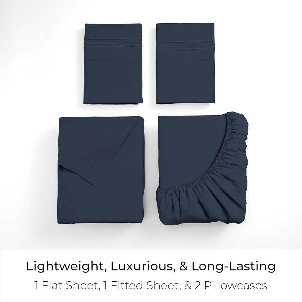 Mellanni Queen Sheets Set - 4 PC Iconic Collection Bedding - Hotel Luxury, Extra Soft, Cooling Bed Sheets - Wrinkle, Fade, Stain Resistant (Queen, Navy Blue)