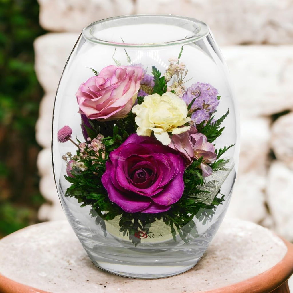 Fiora Flower | Long Lasting Real Roses in a Sealed Vase | Lasts up to 5 Years | Unique Present Gift
