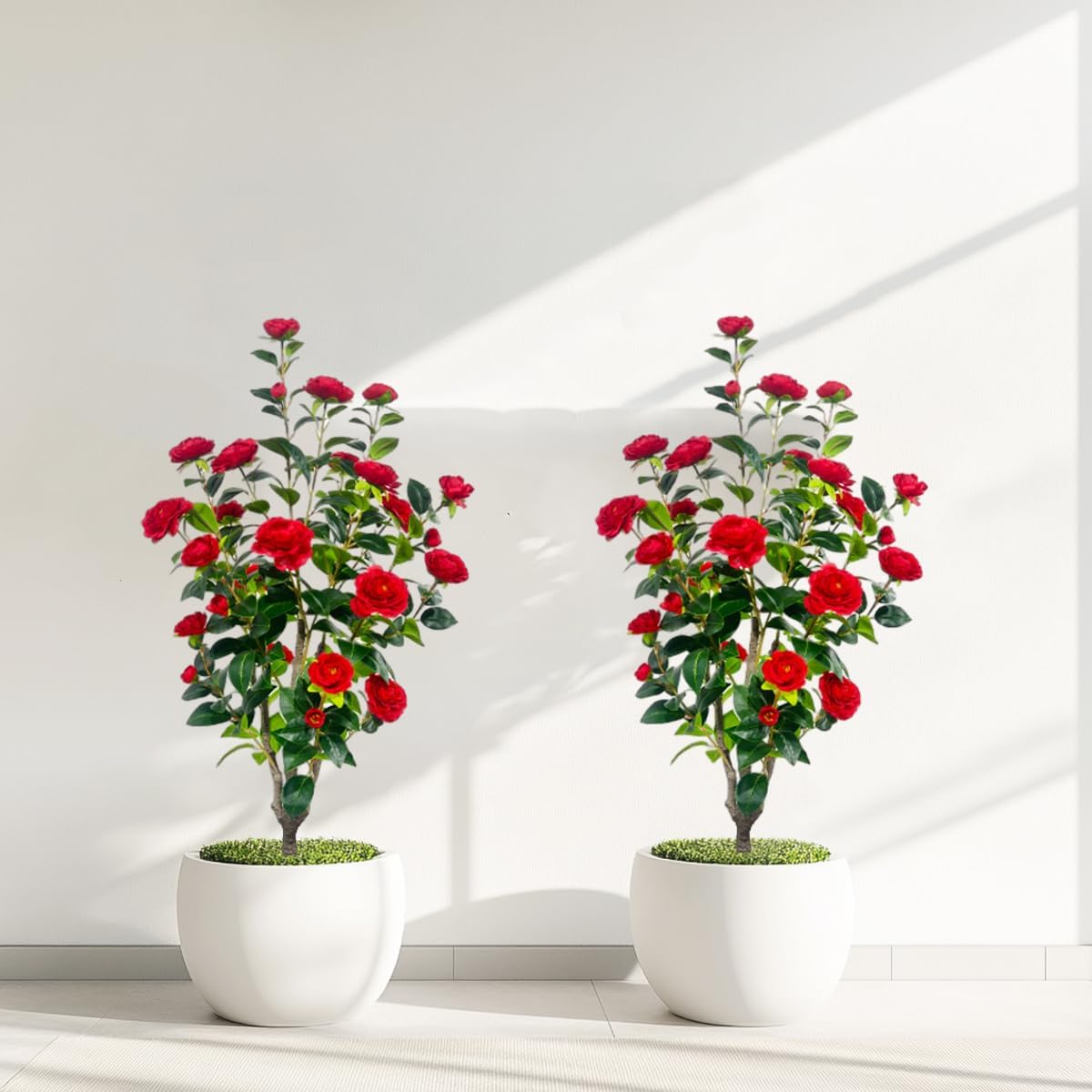 Artificial Camellia Tree 3.4ft Fake Trees pseudophyte (2, red)