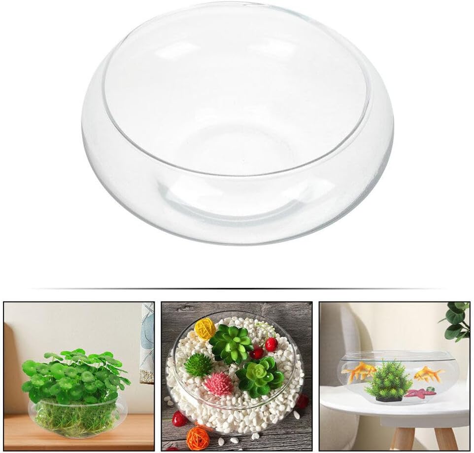VOSAREA Glass Vase Bowl Glass Bubble Bowl Terrarium Succulent Planter Air Plants Hydroponic Display Floating Candles Clear Bubble Fish Aquatic Plant Pot Daffodil Pot (9.82X9.82X3.93in)