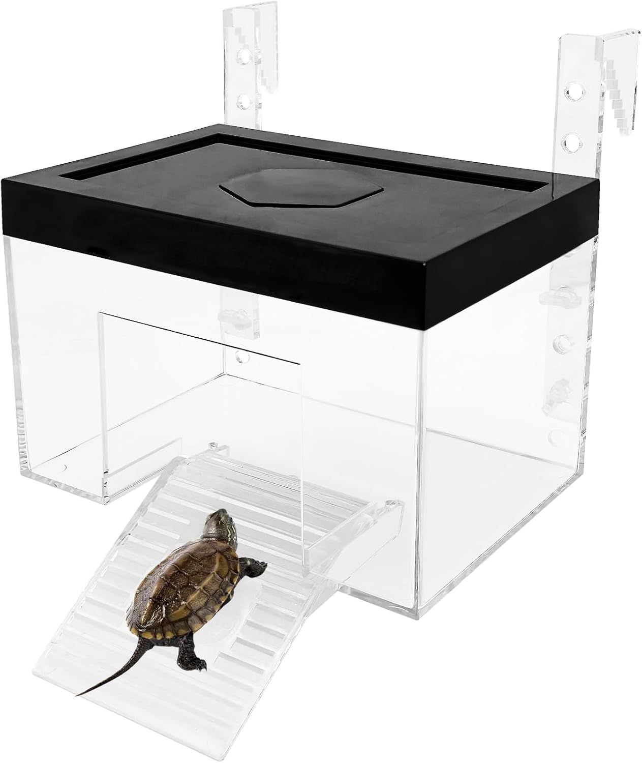 Turtle Basking Platform 7.87 x 5.51 x 5.51inch Hanging Basking Platform for Aquatic Turtles with Lid and Ramp Adjustable Reptile Ramp Dock Turtle Tank Accessories (Small)