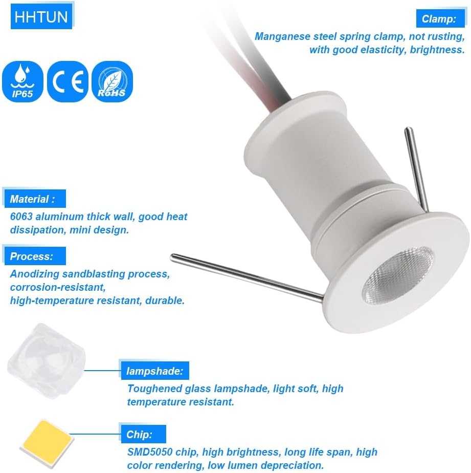 902 30°Led Mini Spotlight DC12V 1W,Suitable for bookcases,cabinets,and Various Display cabinets as Decorative Lights,Embedded Installation,Soft Lighting,with Power Supply (4000K,White,9Pack)