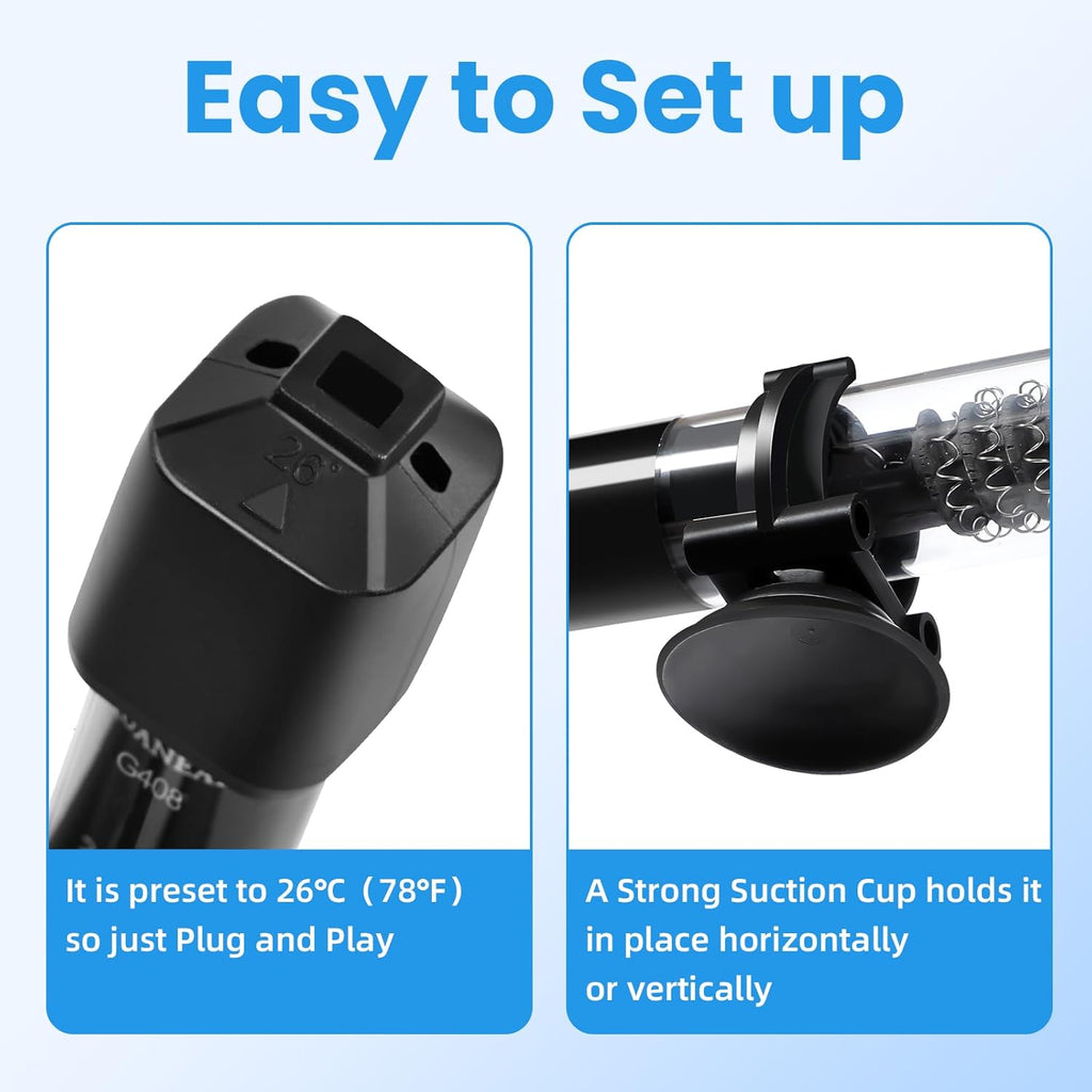 AQUANEAT Aquarium Heater, 50W Small Betta Fish Tank Heater, Mini Preset Water Thermostat with a Thermometer