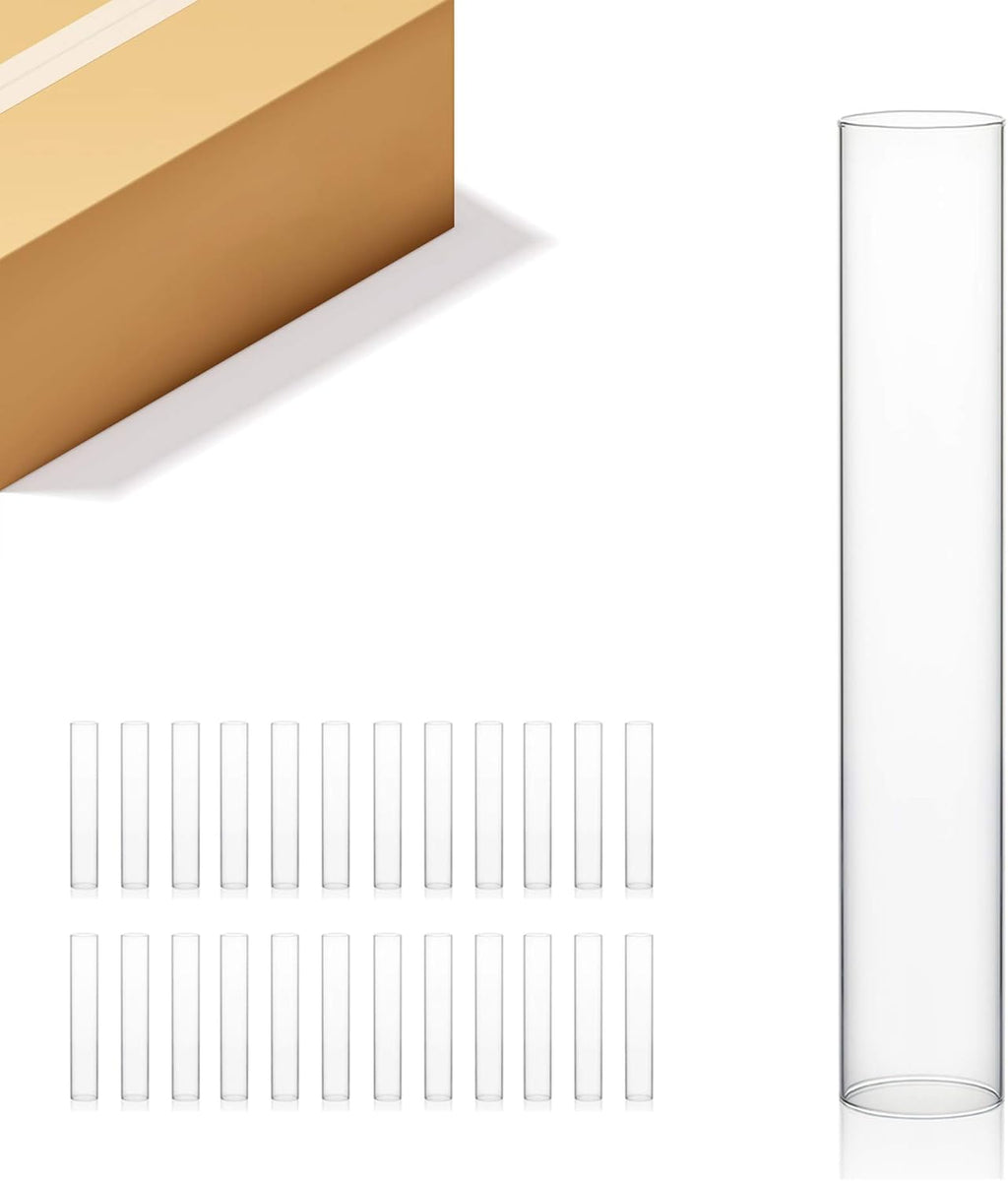 WGVI Hurricane Candle Holder Sleeve, Wide 2", Height 12", Clear Glass Cylinder Candleholder, Chimney Tube, Open Ended Candle Shade, 24 Pieces Bulk