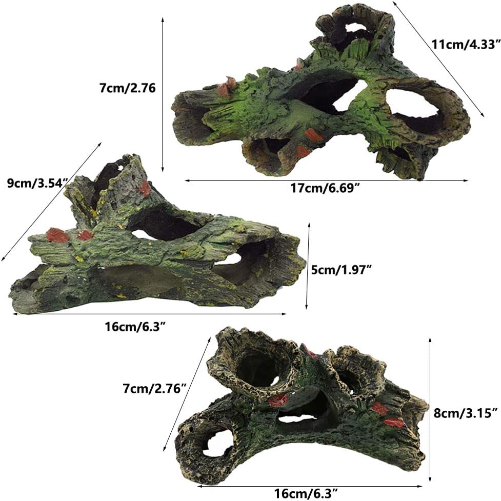 Tfwadmx Decaying Trunk Aquarium Ornament, Betta Fish Hideout Caves - Small Resin Aquarium Decoration Log with Holes for 20 Gallon Fish Tank