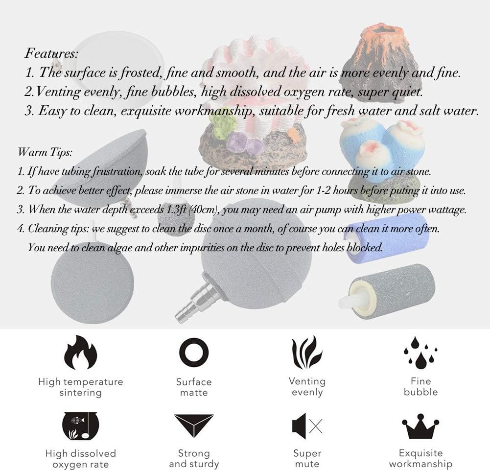 Quickun 2 Inch Updated Crazy Air Stone Cylinerr Bubble Plus Ball Diffuser Aquarium Fish Tank Hydroponics Pump Airstones Diffuser 3/16" 5/16" Hose ID