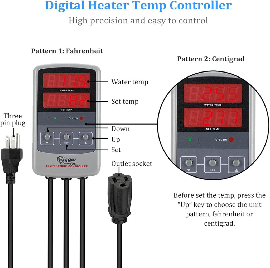 hygger Pinpoint Saltwater Aquarium Heater with Digital Temp Controller, Submersible Titanium Tube Fish Tank Heater for Coral Reef 50 Watt