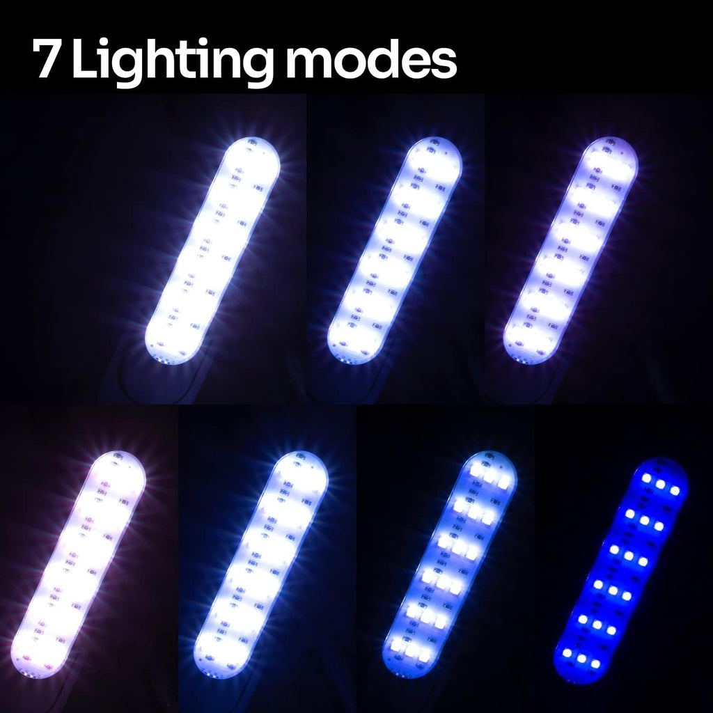 REPTI ZOO 5W Reptile Terrarium Light Fixture, Day and Night LED Clip Light for Reptile Tank, Full Spectrum White Bule Red Lights, 7 Light Modes Clamp Lamp