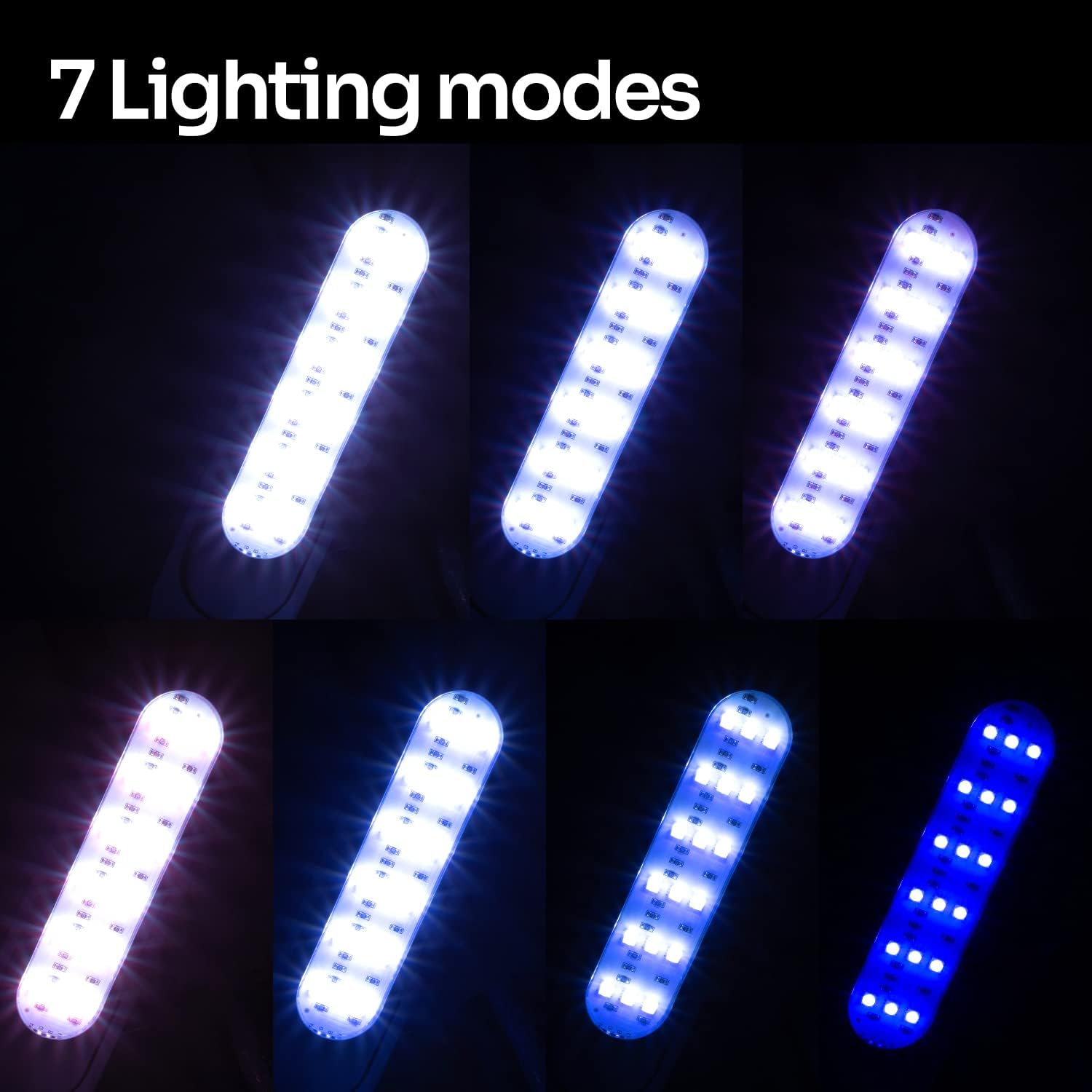REPTI ZOO 5W Reptile Terrarium Light Fixture, Day and Night LED Clip Light for Reptile Tank, Full Spectrum White Bule Red Lights, 7 Light Modes Clamp Lamp