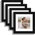 8x8 Picture Frames Set of 4, Made of Real Glass and Black Wooden Frame - Display Picture 6x6 with Mat or 8 x 8 Without Mat, 8 by 8 Photo for Wall or Tabletop