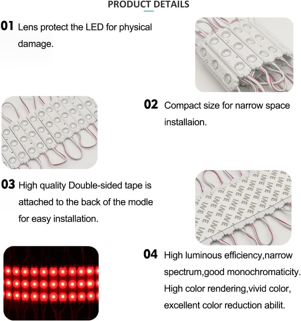 LED Module, 100PCS Red Light for Signs, 12V DC 5630 SMD 3 LED Window Light, Waterproof for Letter Advertising Sign Decor (Red, Power Supply NOT Included)