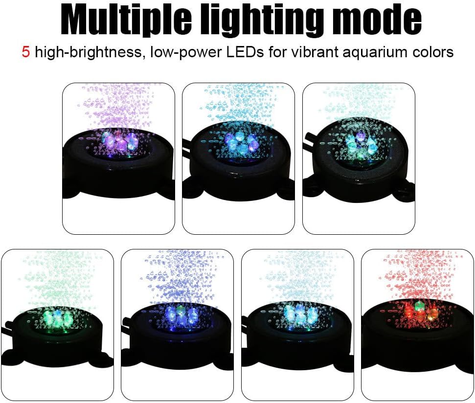 Aquarium LED Bubbler Stone Disc,IP68 Waterproof Fish Tank LED Bubbler Diffuser with Suction Cup Fixing for Freshwater Saltwater Tanks Aquariums(Pump Not Included)