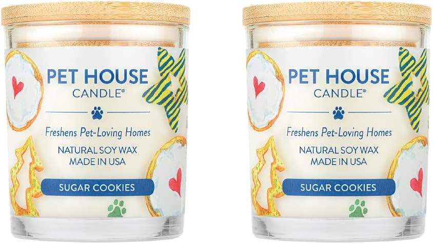 One Fur All Pet House Christmas Candles, Long Lasting, Clean Burning, Soy Wax Scented Candles for Pet Odor, Sugar Cookie, 2 Pack