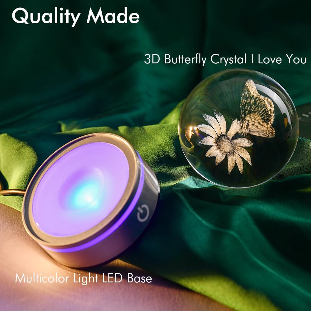 IFOLAINA 3D Butterfly Crystal Ball Decor Lamp Gifts Ideas for Girlfriend Wife Mom Couple Her Birthday Christmas Butterfly on Sunflower in Glass Ball