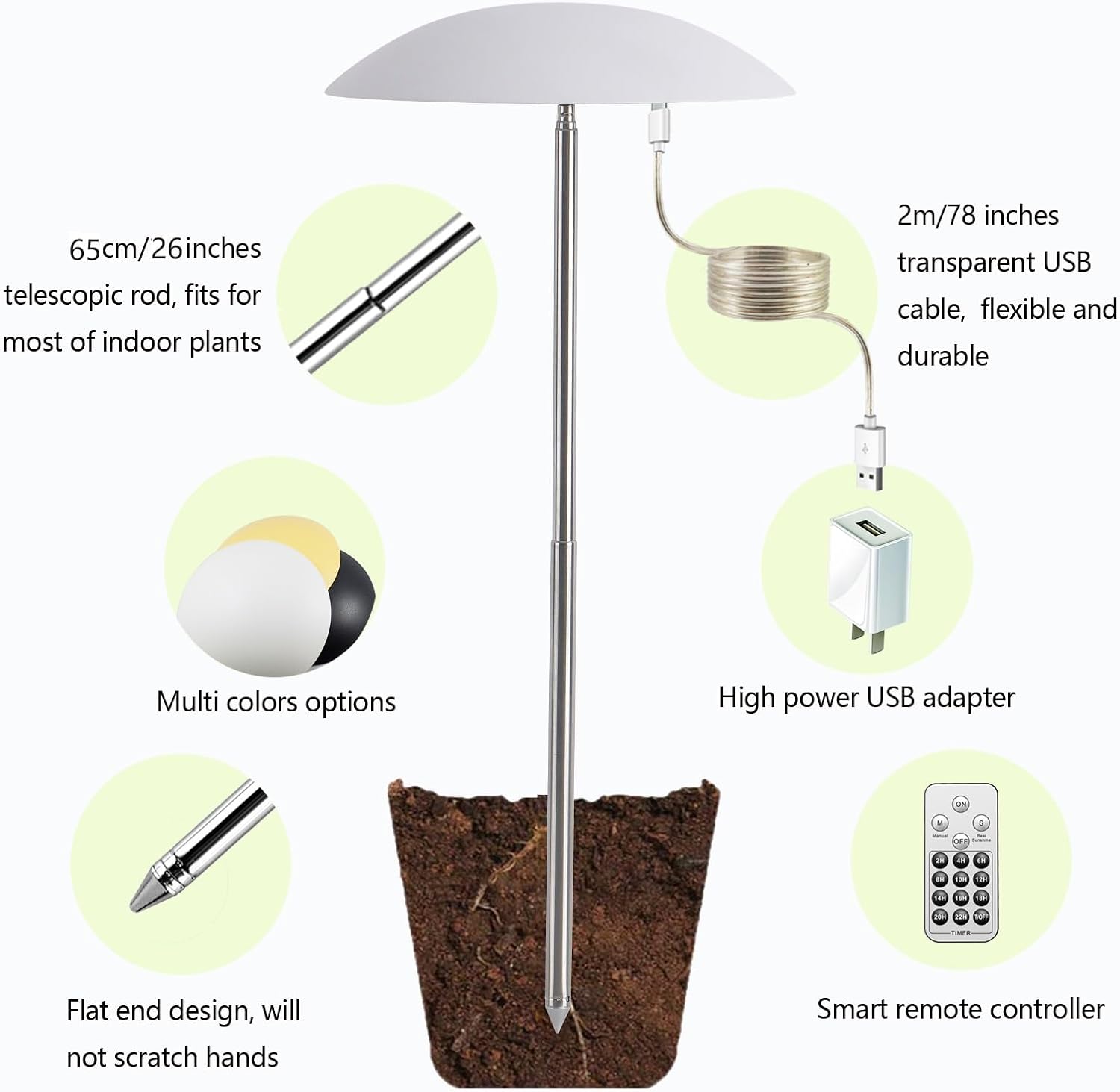 LED Grow Lights for Indoor Plants, Smart USB Small Full Spectrum Plant Lights with Remote, Height Adjustable, Auto On/Off Timer, Ideal for Home Decoration