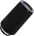 4-Inch Cold Air Intake Filter - Washable, High Performance, 3" or 3-1/2" or 4" Clamp-On Filter Height: 9 In Replacement Cone Air Filter Universal 3 Sizes in 1 (Black)