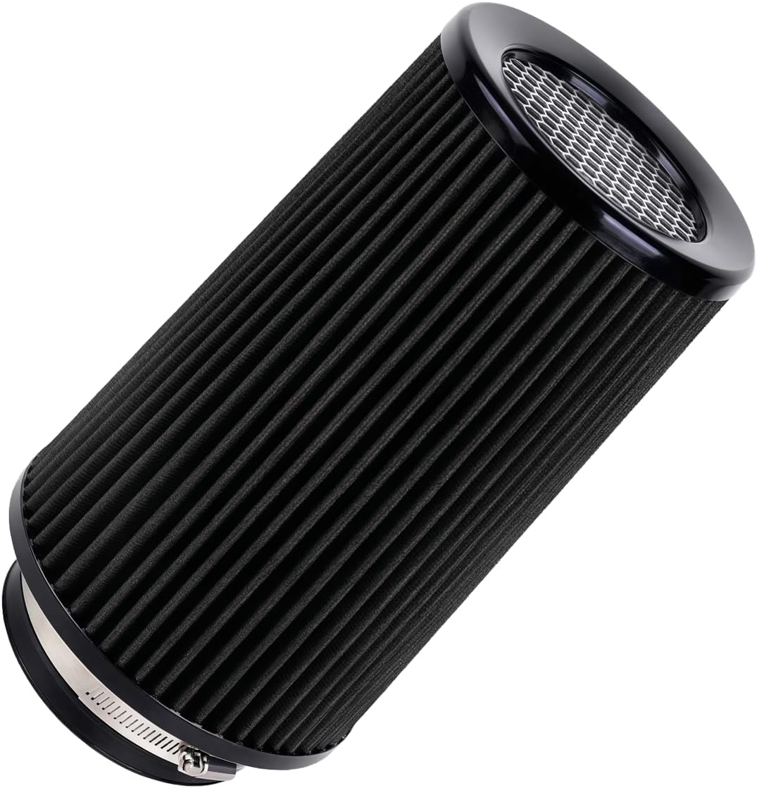 4-Inch Cold Air Intake Filter - Washable, High Performance, 3" or 3-1/2" or 4" Clamp-On Filter Height: 9 In Replacement Cone Air Filter Universal 3 Sizes in 1 (Black)