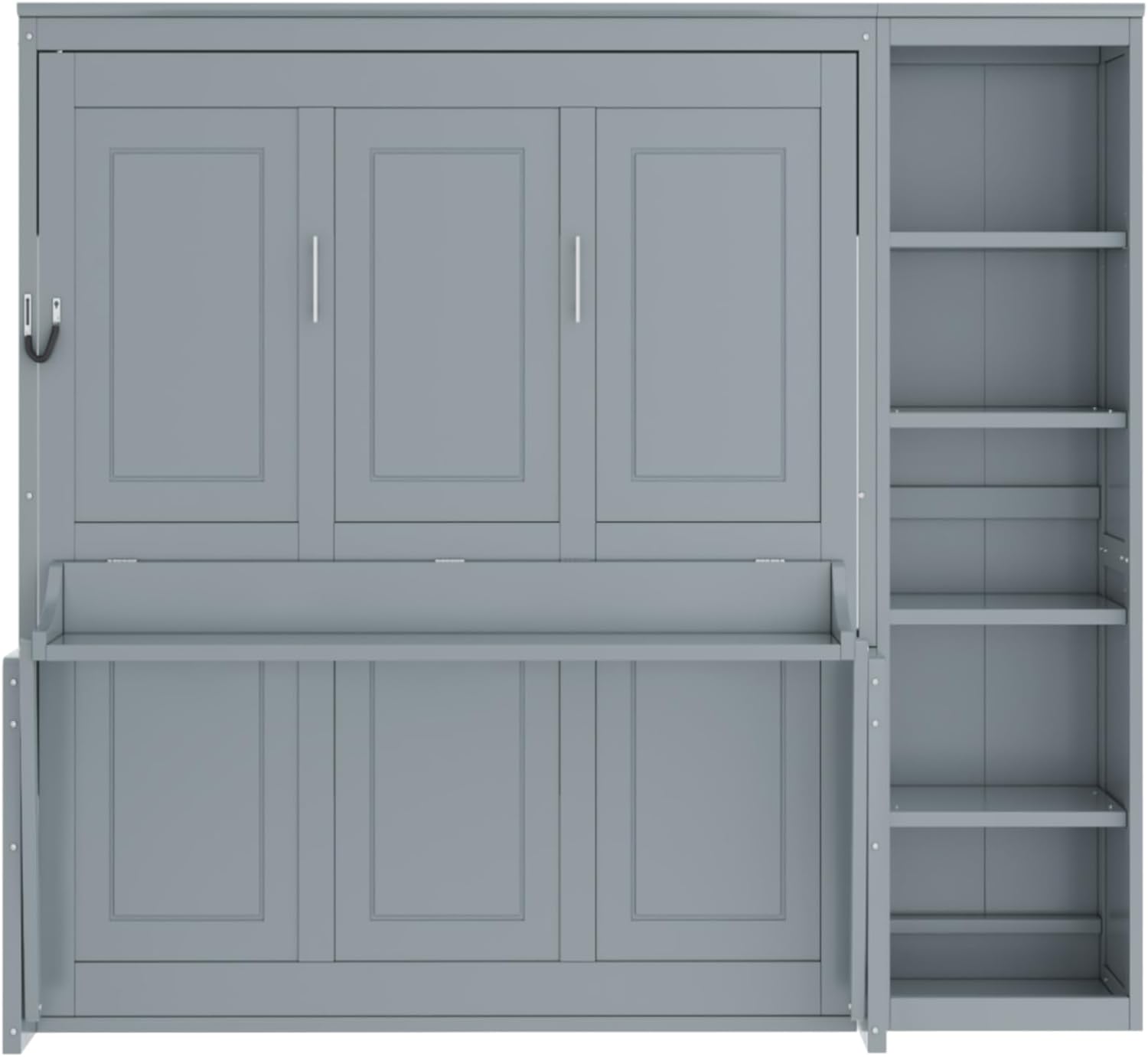 MERITLINE Full Murphy Bed with Desk and Storage Shelves,Wood Hideaway Murphy Wall Bed with Storage Bookcase for Adults (Grey,Full)
