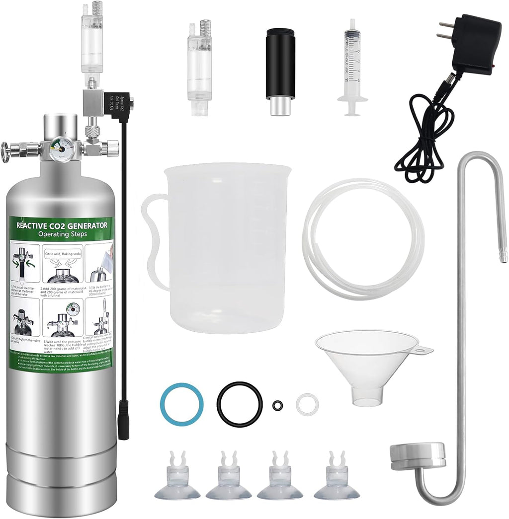 Aquarium Co2 System 2L with Double Switch Solenoid Valve, Co2 for Aquarium Plants with Adjustable Bubble Counter