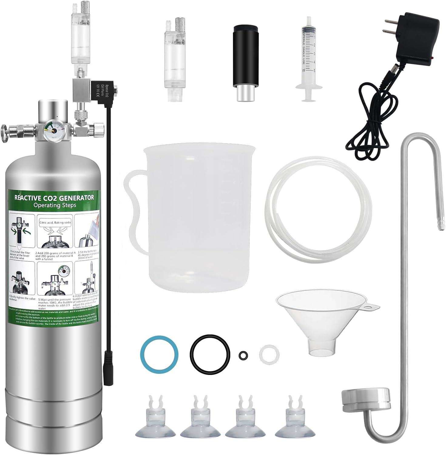 Aquarium Co2 System 2L with Double Switch Solenoid Valve, Co2 for Aquarium Plants with Adjustable Bubble Counter
