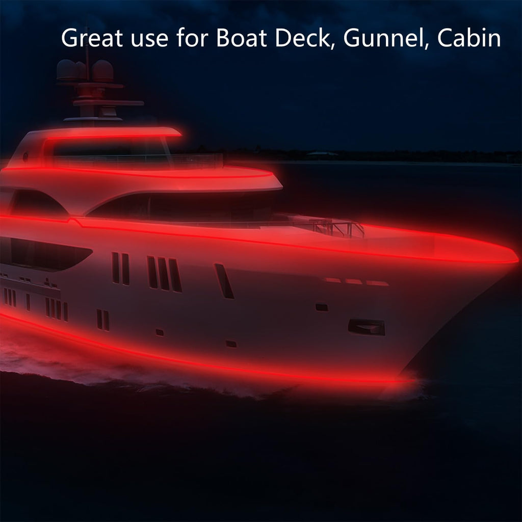Pontoon Boat LED Strip Lights, 12V 32.8FT Red Waterproof Marine LED Light Boat Interior Light, Boats Deck Hull Gunnel Lights, Night Fishing Lighting for Bass, Jon, No Battery